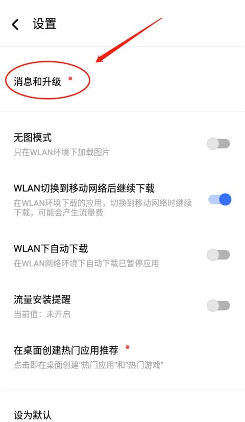 消息和升级选项